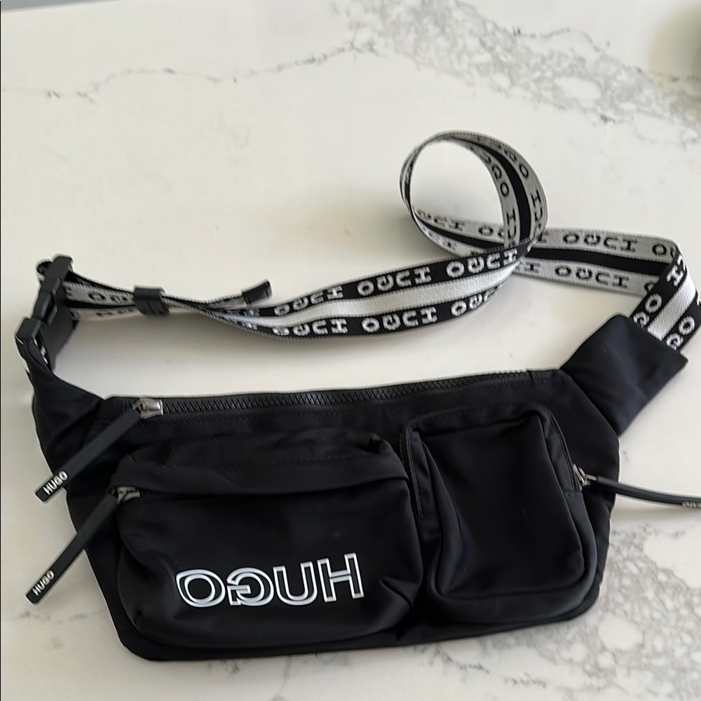 HUGO Black cross body travel Bag with Logo Strap